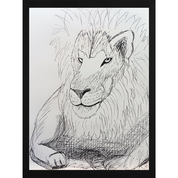 Lazy Lion Lying Down - Ink Drawing on Paper Original Artwork OOAK - Picture 1 of 2